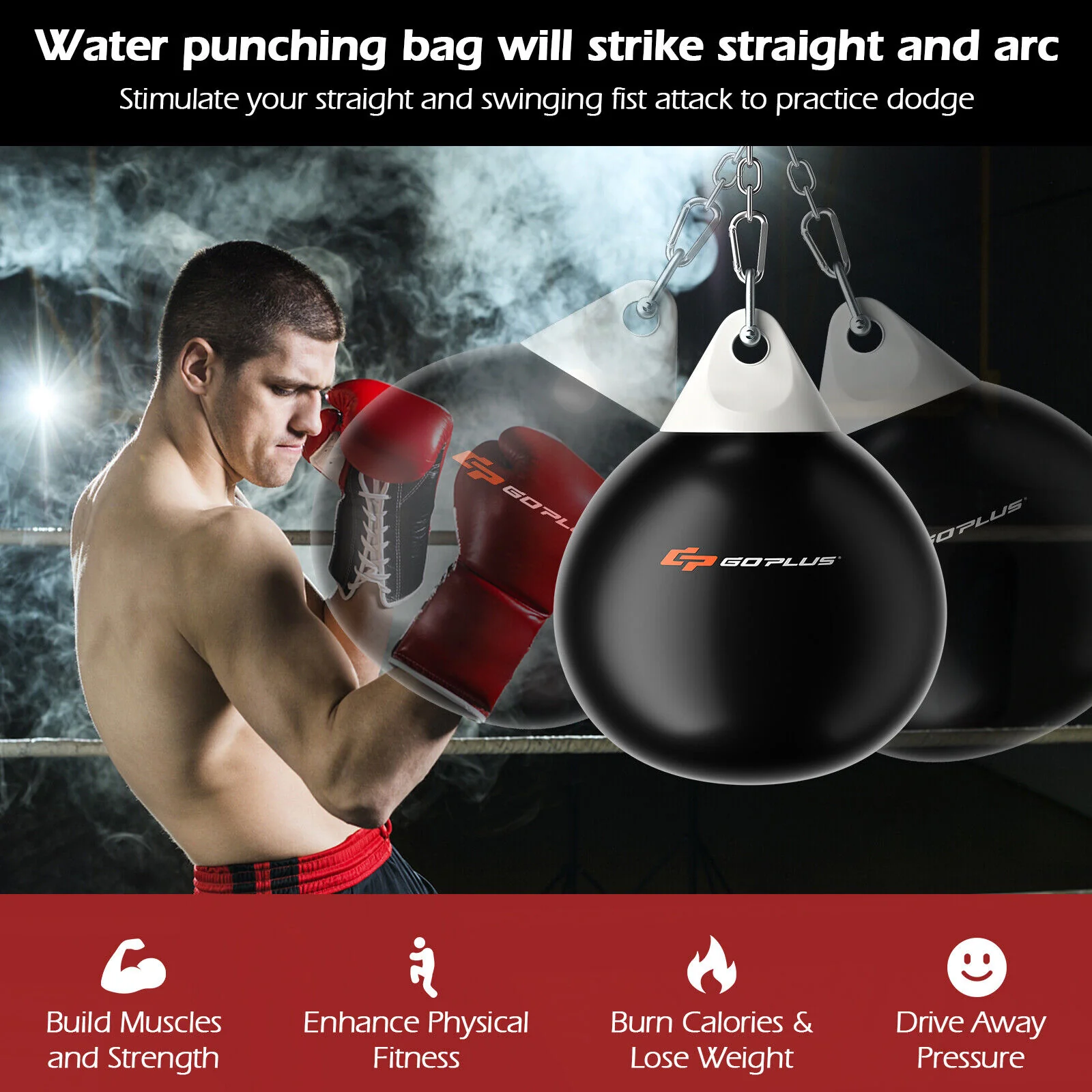 18 Inch 110 Pound Heavy Punching Water Bag, Black - Image 6
