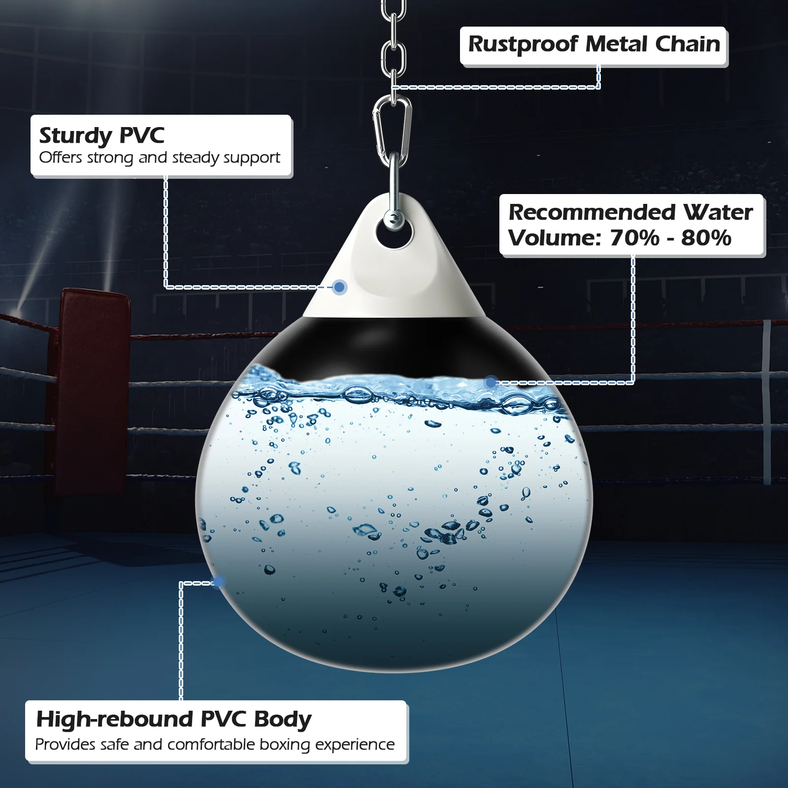 18 Inch 110 Pound Heavy Punching Water Bag, Black - Image 7