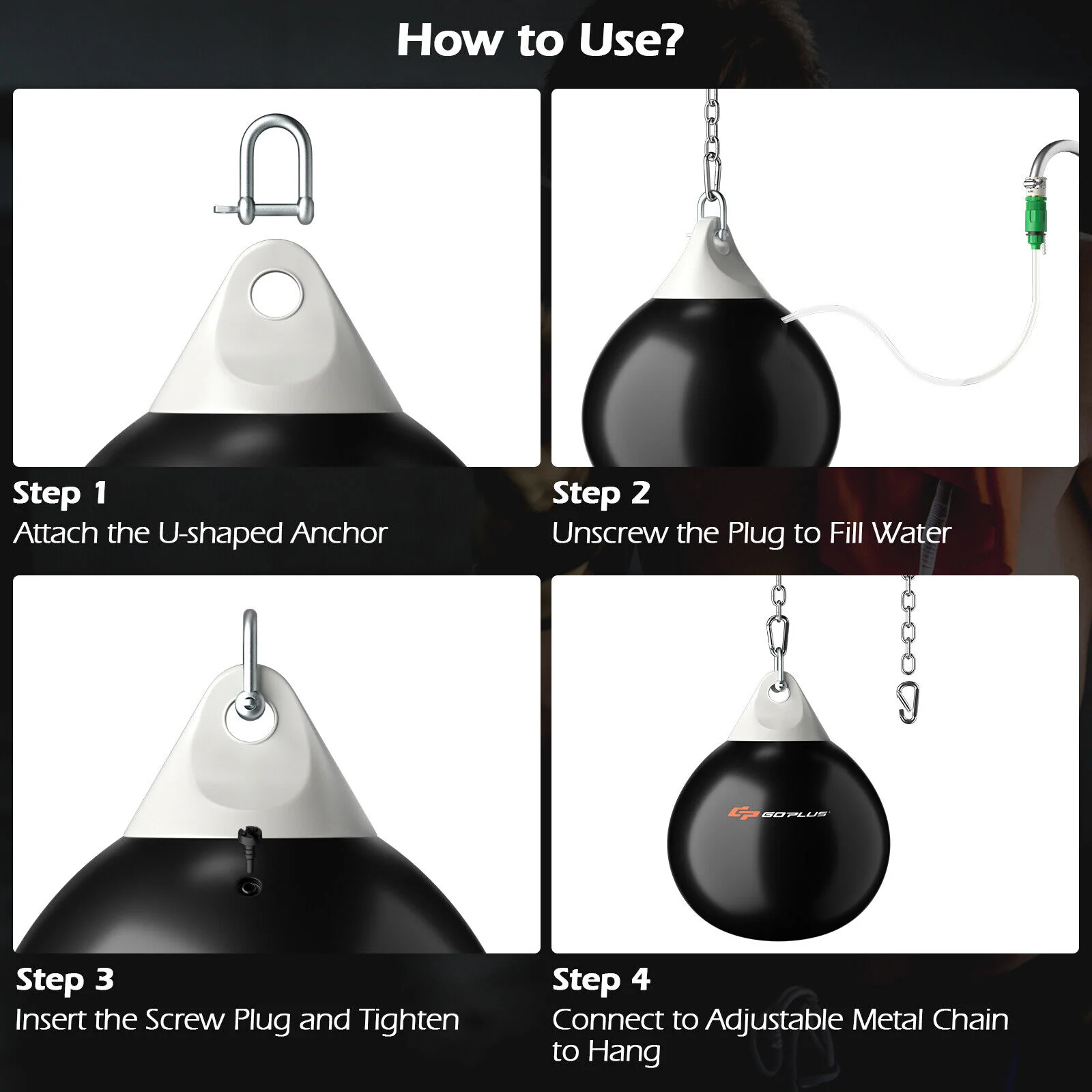 18 Inch 110 Pound Heavy Punching Water Bag, Black - Image 8