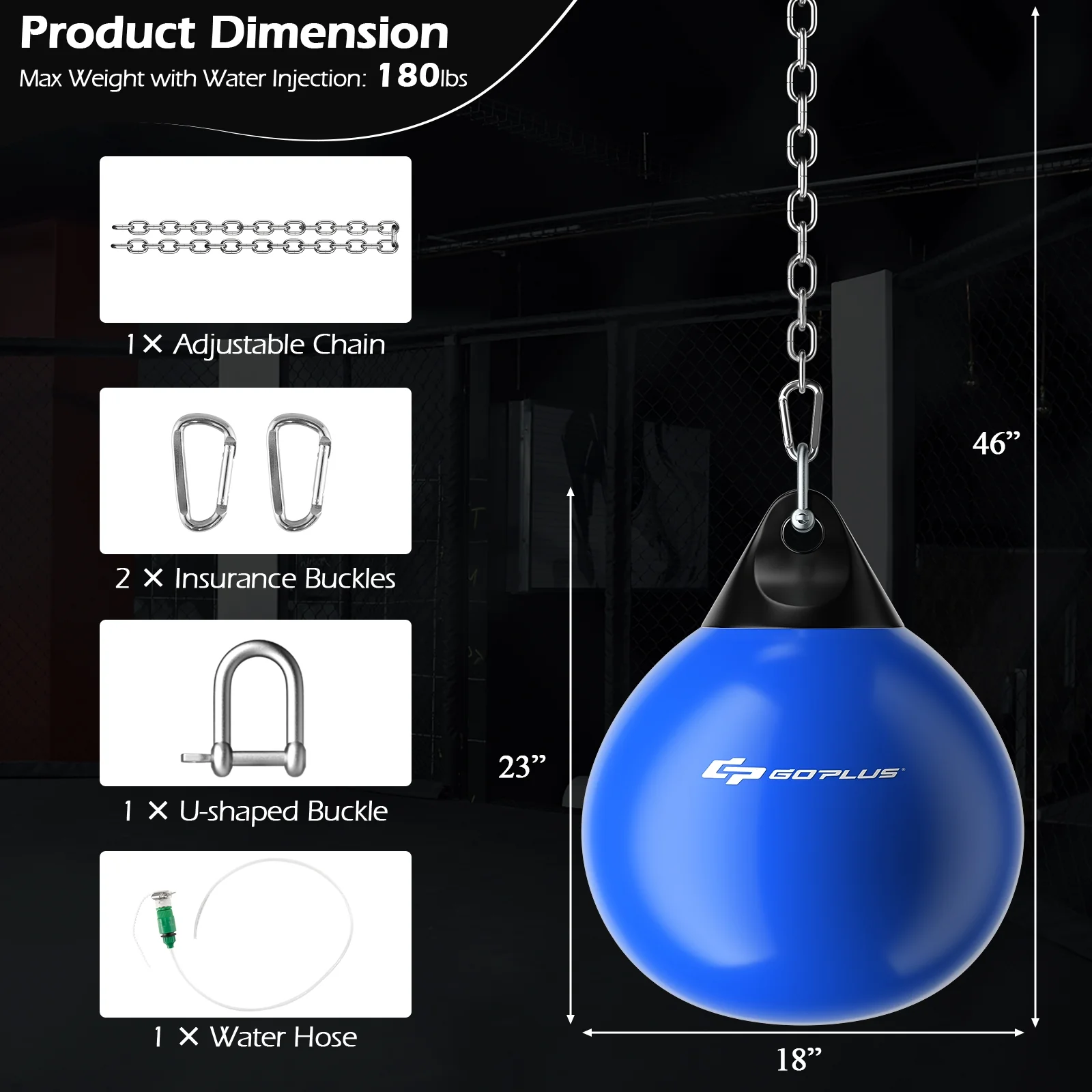 18 Inch 110 Pound Heavy Punching Water Bag, Blue - Image 6