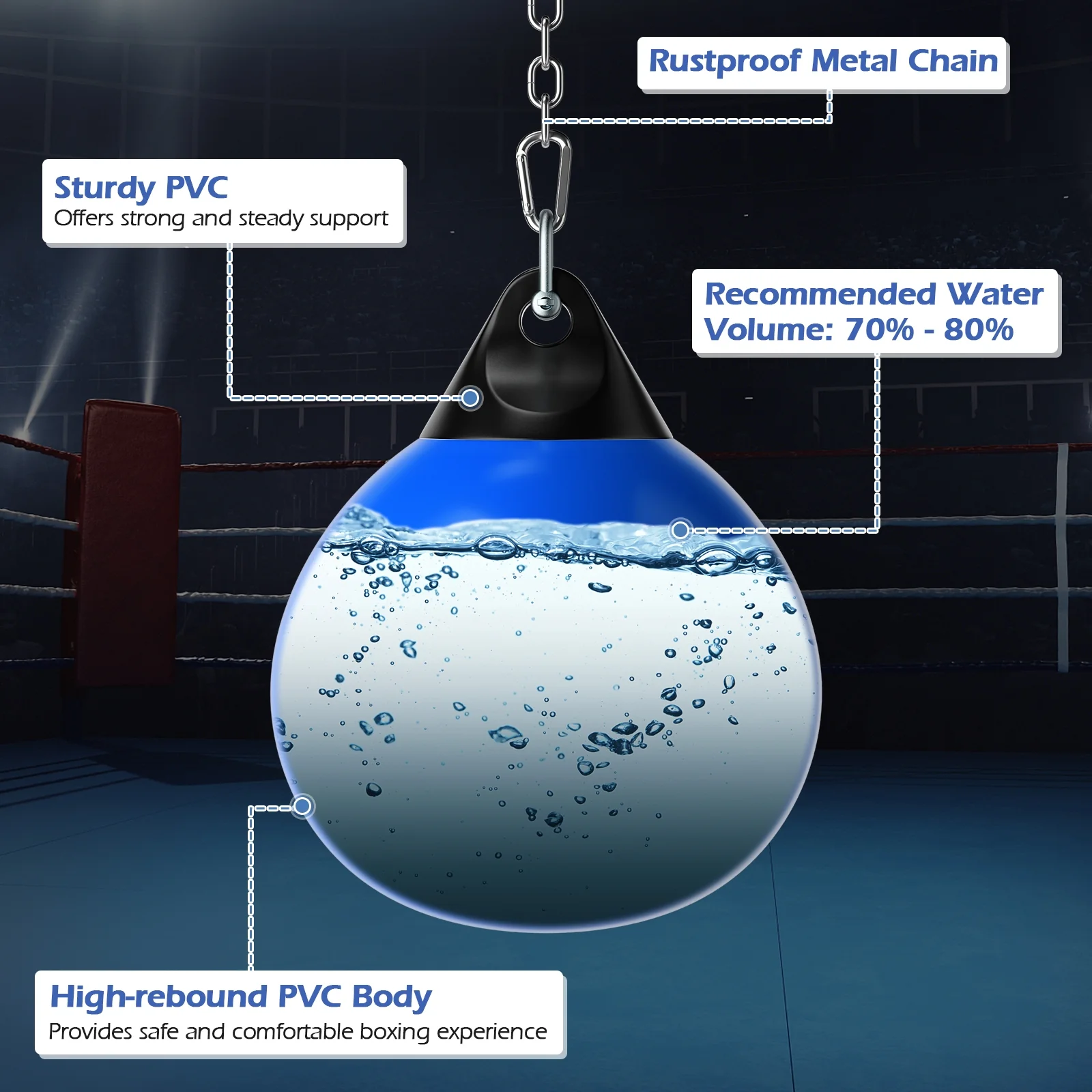 18 Inch 110 Pound Heavy Punching Water Bag, Blue - Image 7