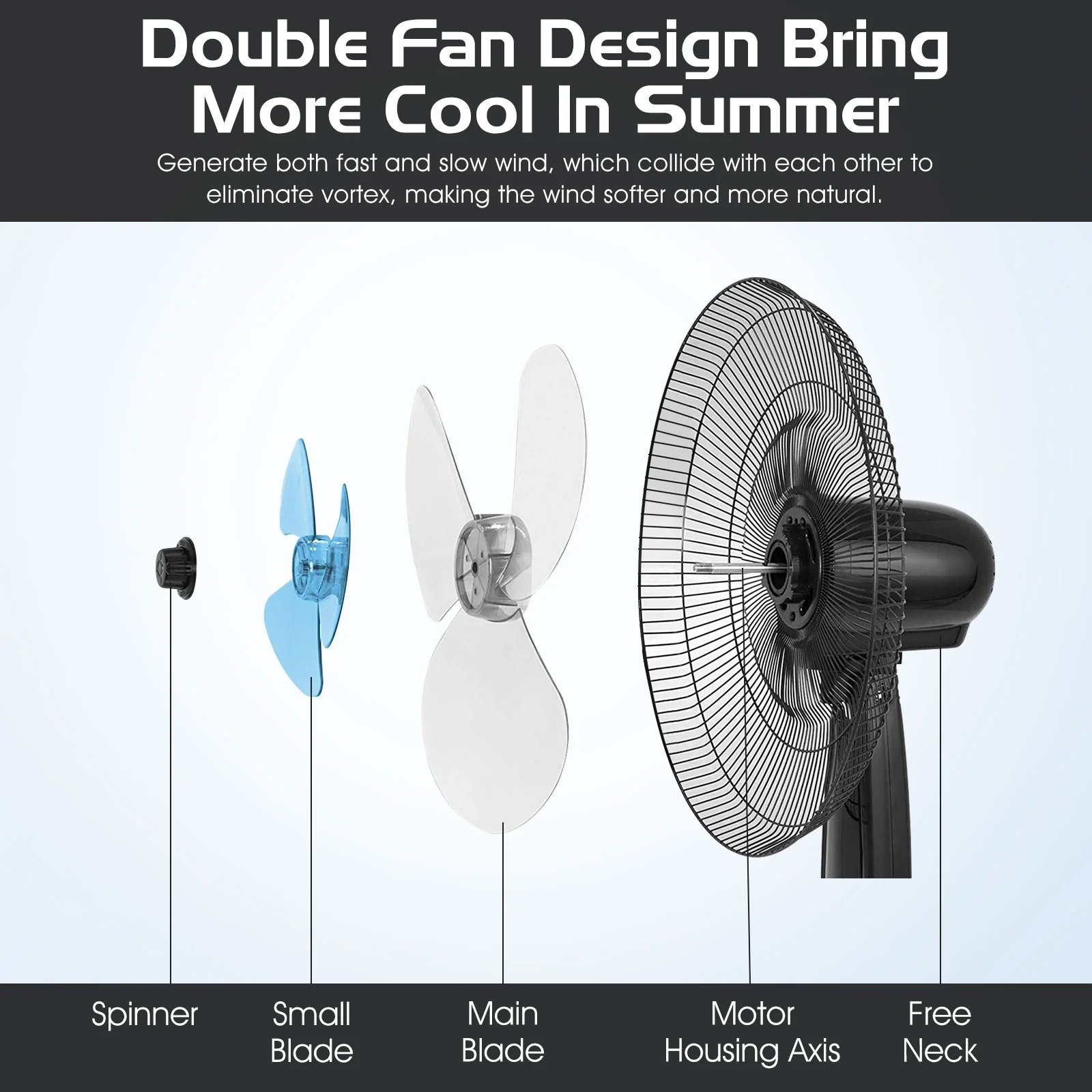 18 Inch Adjustable Height Fan, Quiet Oscillating Stand, Black - Image 10