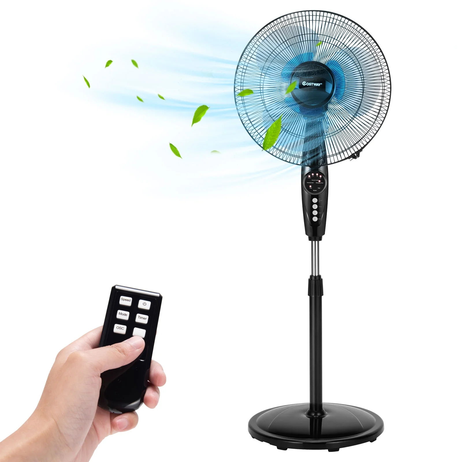 18 Inch Adjustable Height Fan, Quiet Oscillating Stand, Black - Image 5