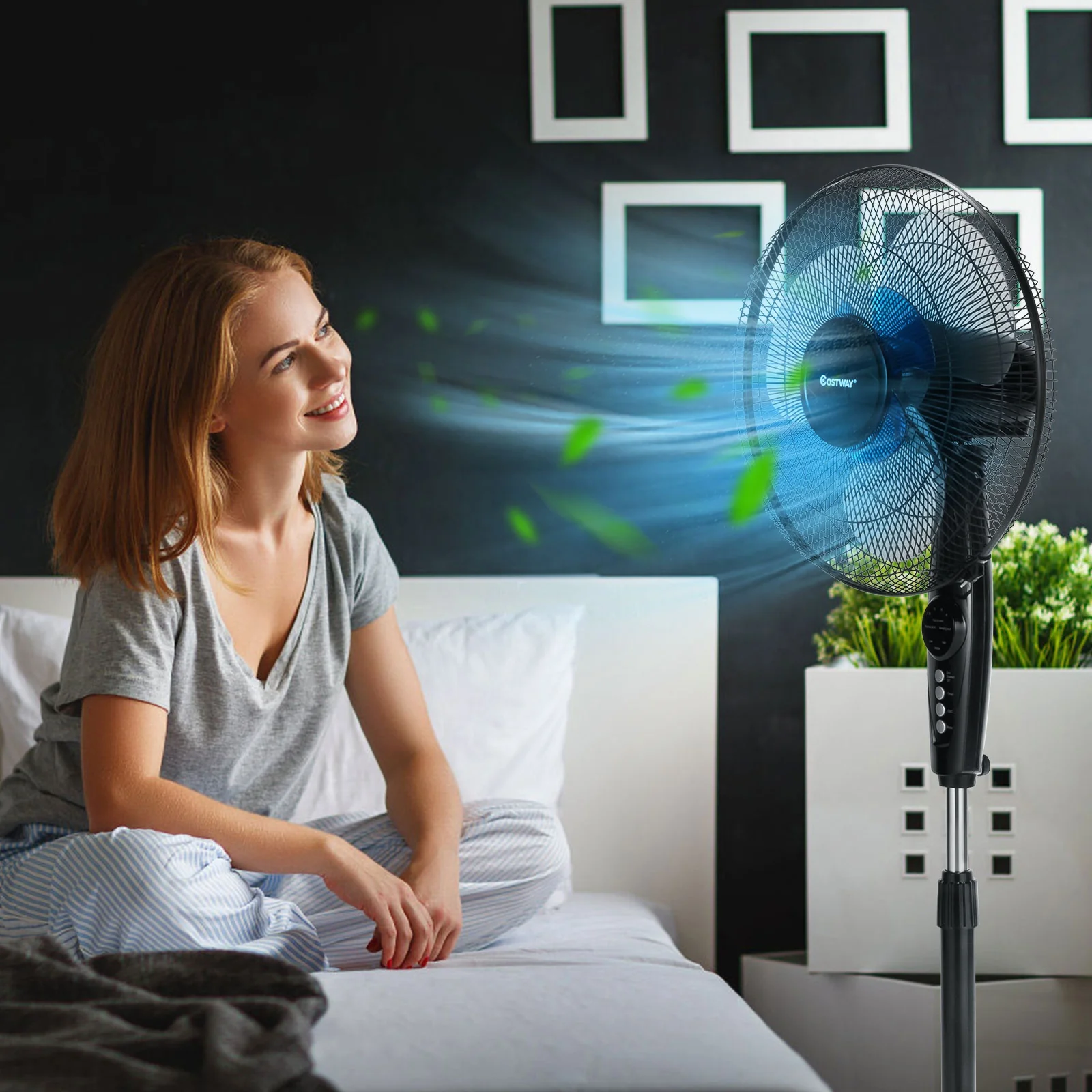 18 Inch Adjustable Height Fan, Quiet Oscillating Stand, Black - Image 9