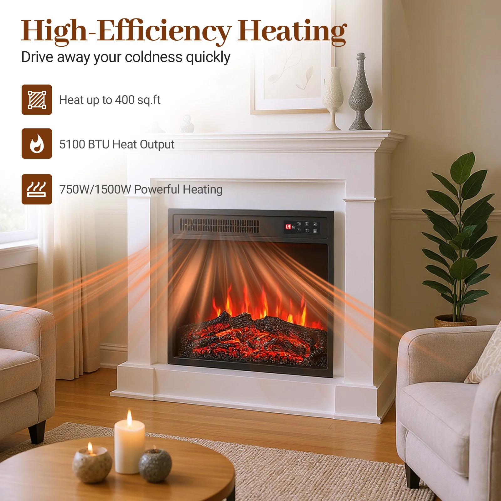 18 Inch Electric Fireplace Insert, Remote Control, 7 Flame, Colors - Image 8