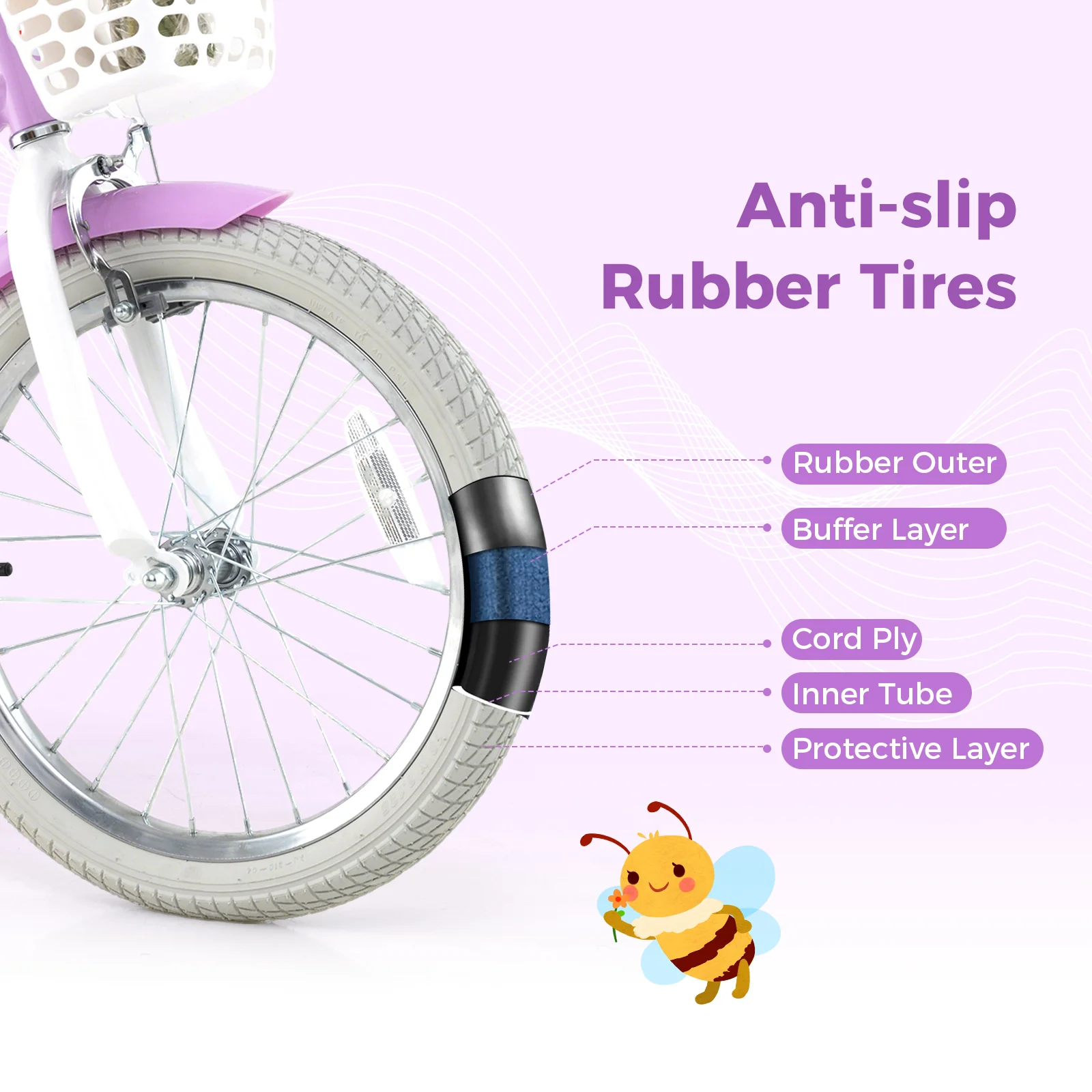 18 Inch Girls Bike With Doll Seat, Streamers, 4-8 Years, Purple - Image 10