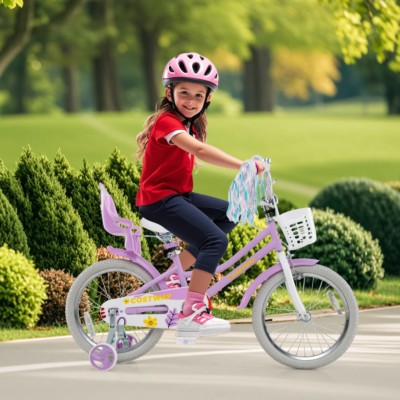 18 Inch Girls Bike With Doll Seat, Streamers, 4-8 Years, Purple - Image 3