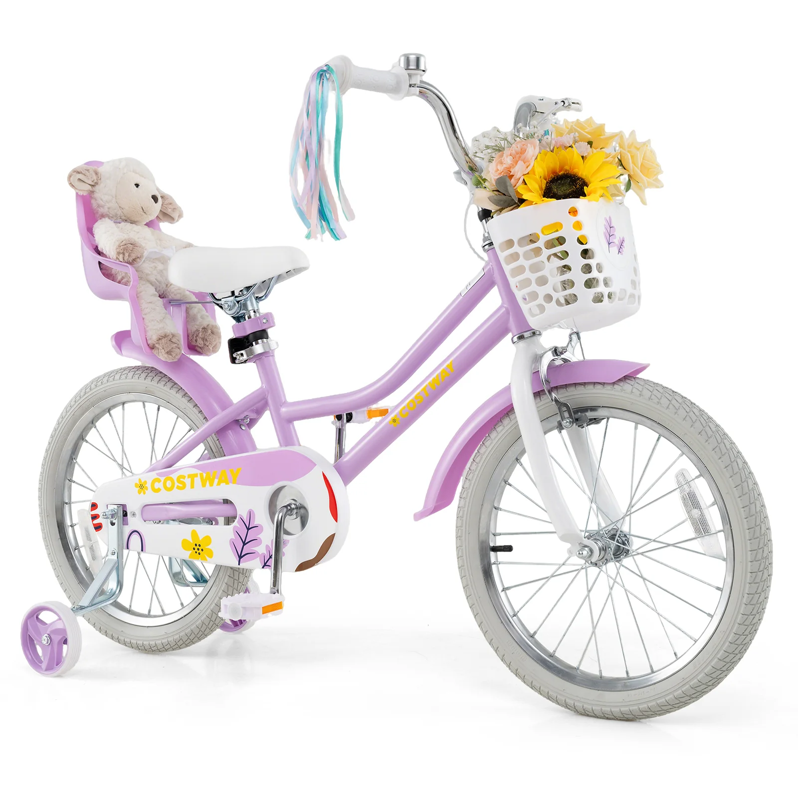 18 Inch Girls Bike With Doll Seat, Streamers, 4-8 Years, Purple - Image 4