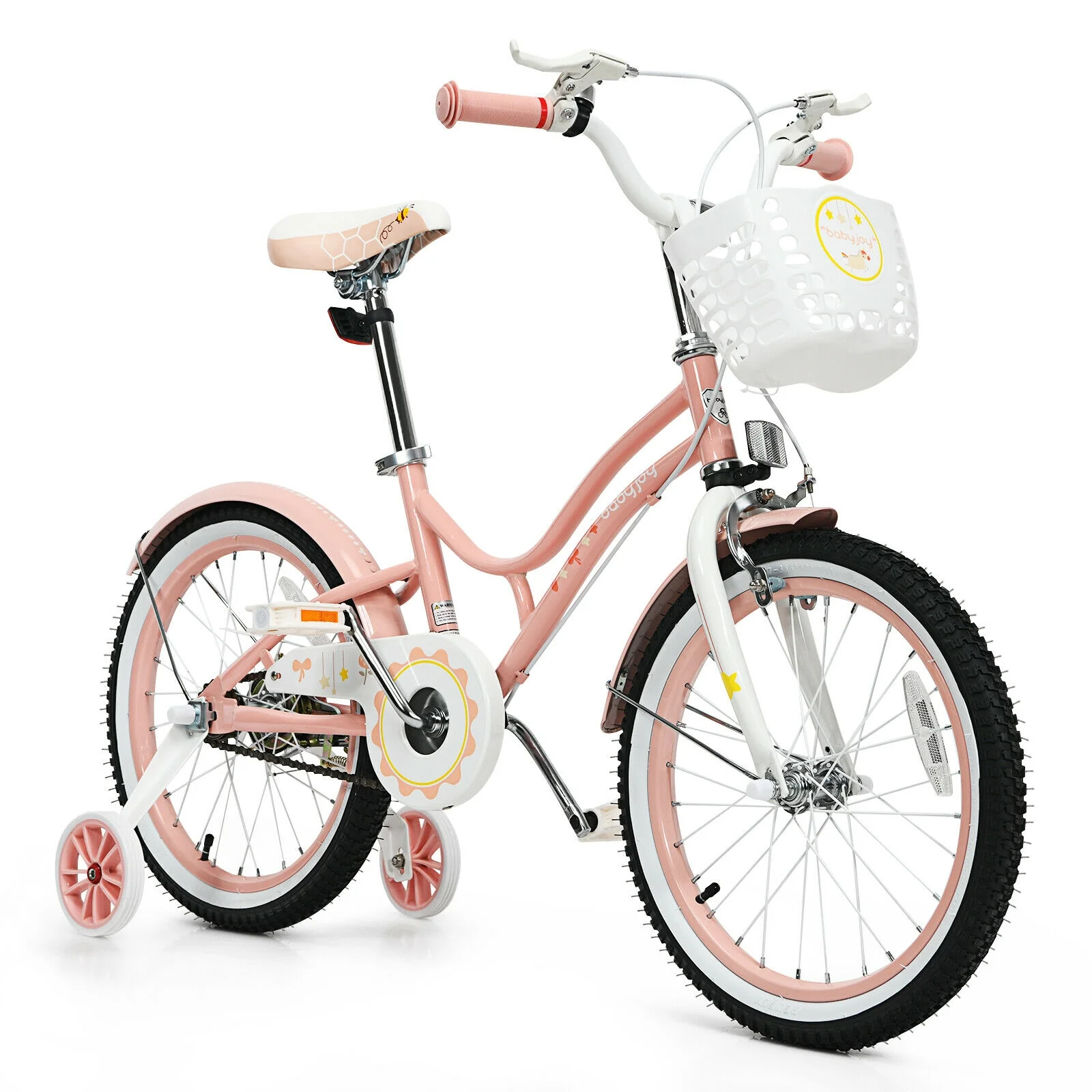 18 Inch Kids Adjustable Bike With Training Wheels, Pink
