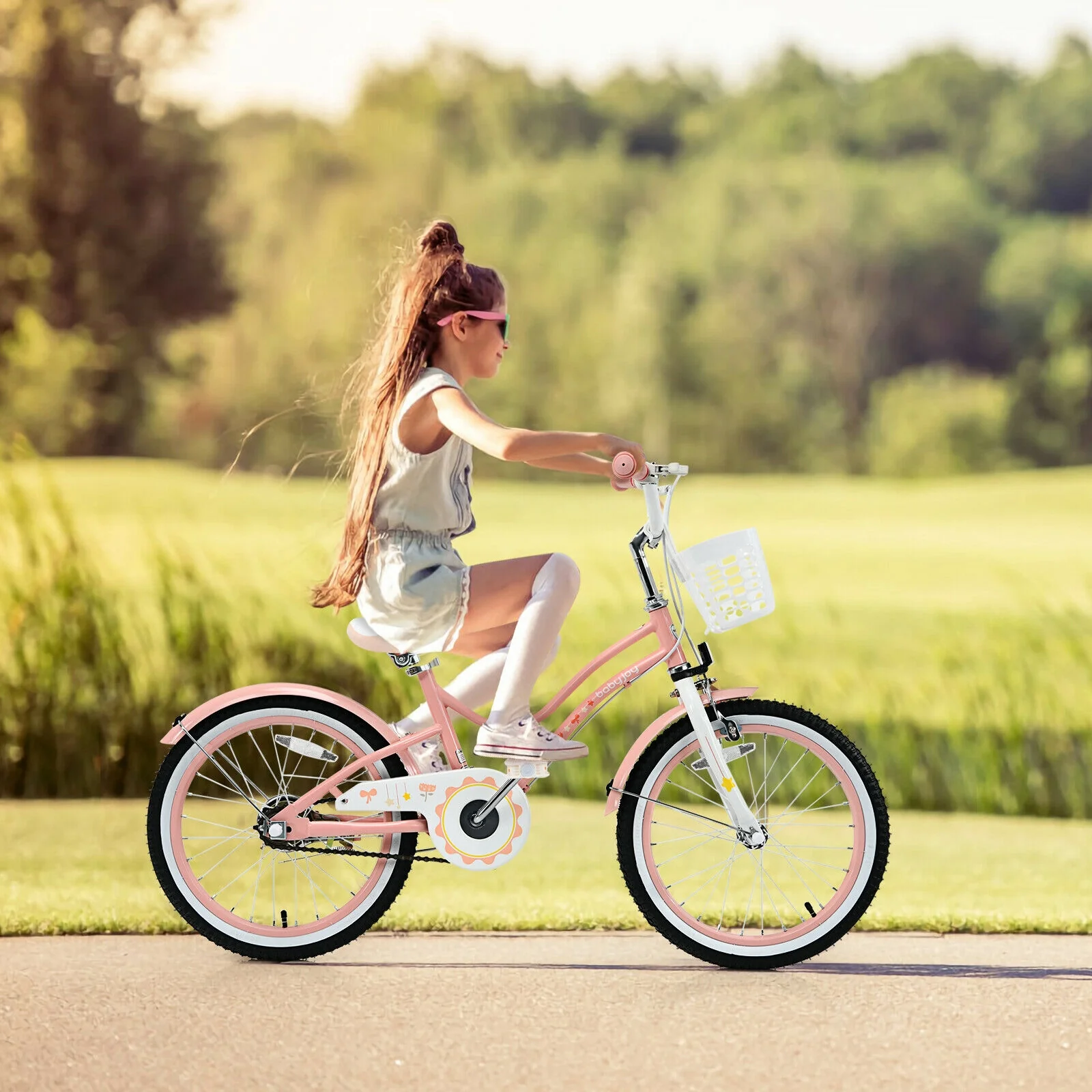 18 Inch Kids Adjustable Bike With Training Wheels, Pink - Image 2