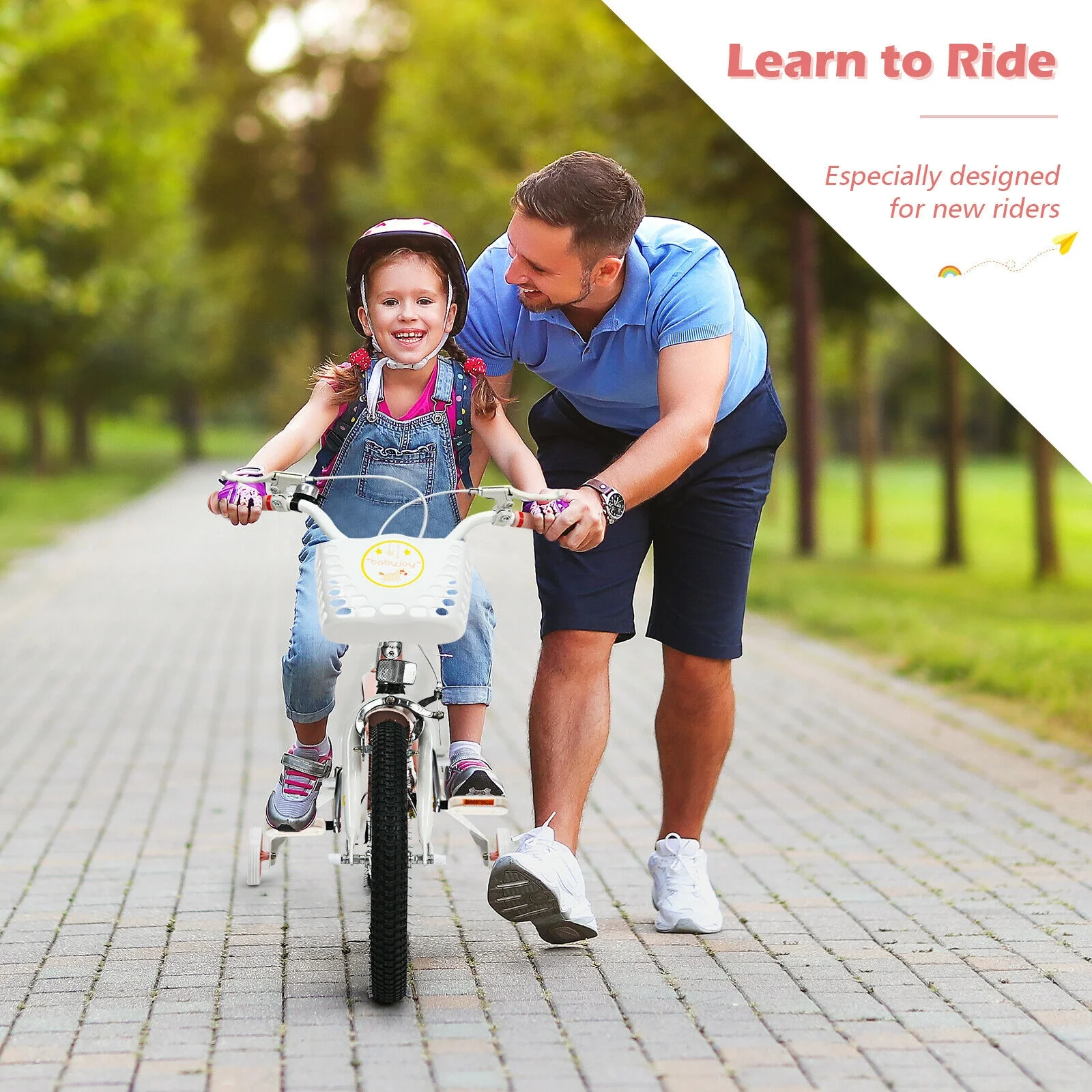 18 Inch Kids Adjustable Bike With Training Wheels, Pink - Image 3