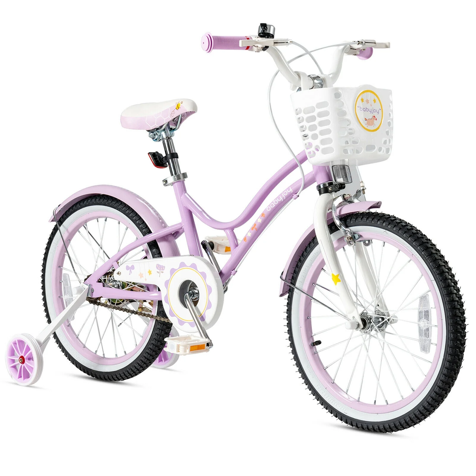 18 Inch Kids Adjustable Bike With Training Wheels, Purple