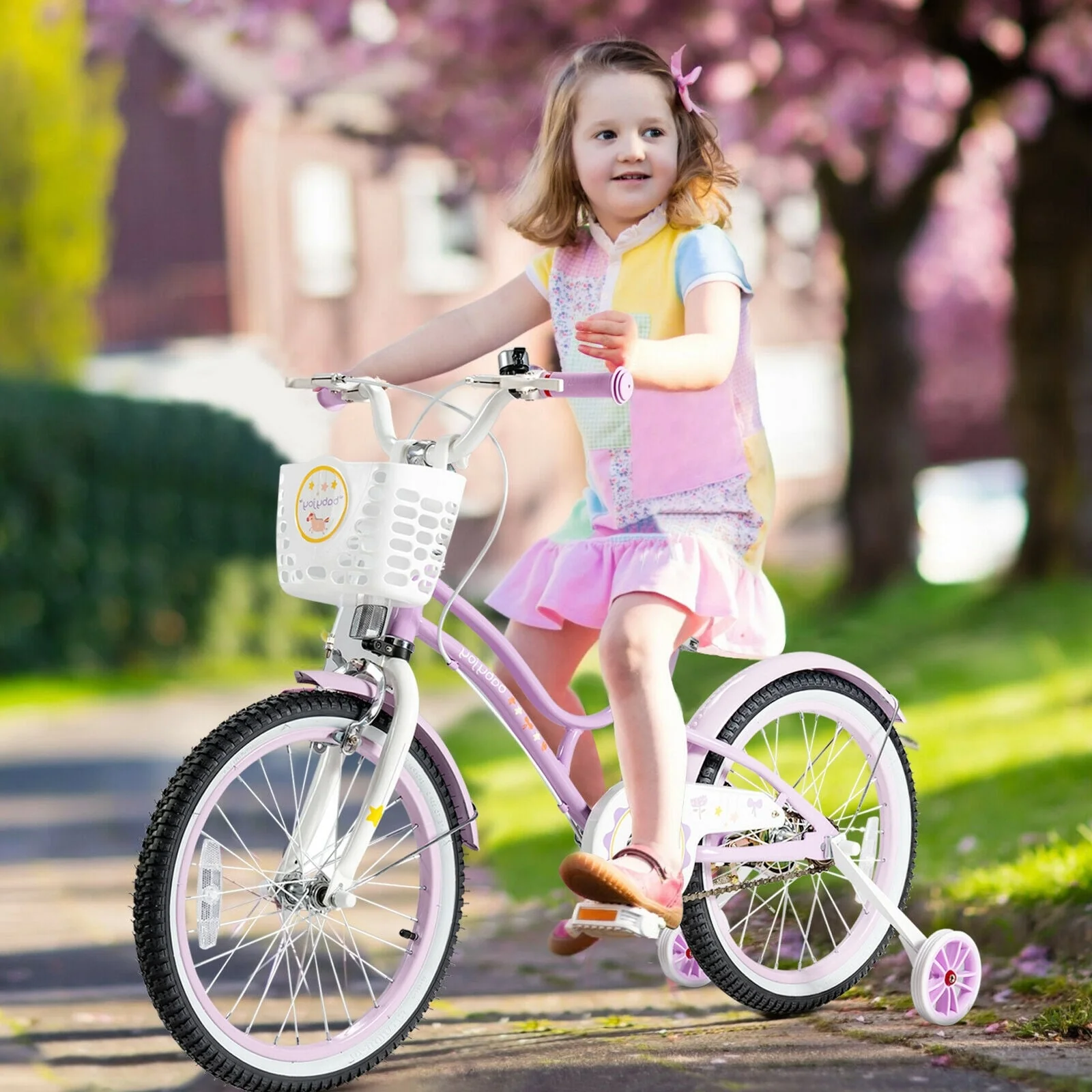 18 Inch Kids Adjustable Bike With Training Wheels, Purple - Image 2