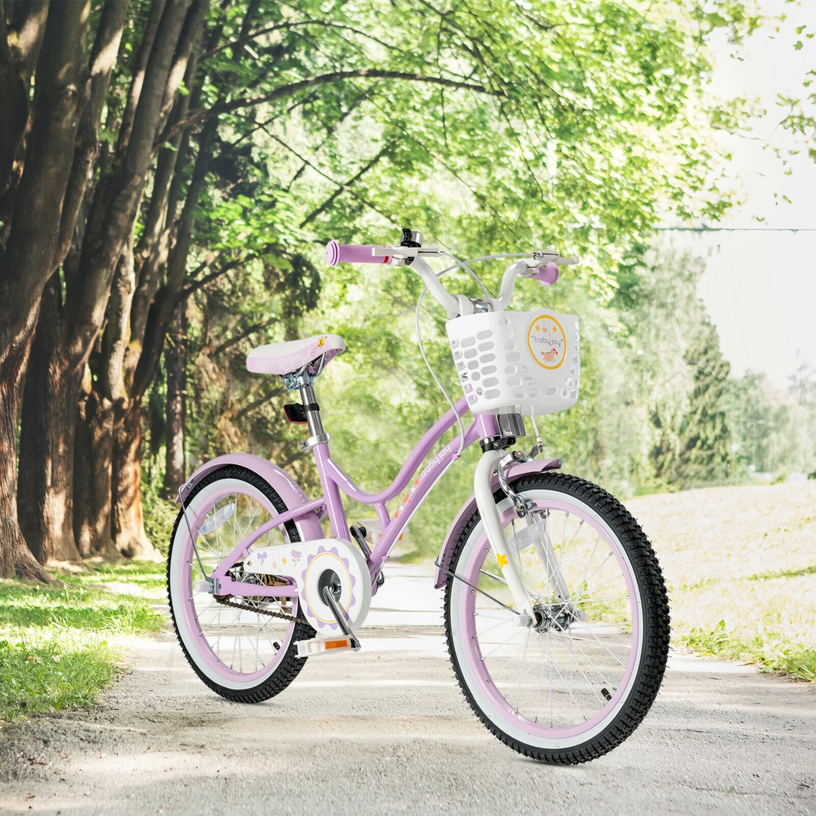 18 Inch Kids Adjustable Bike With Training Wheels, Purple - Image 7