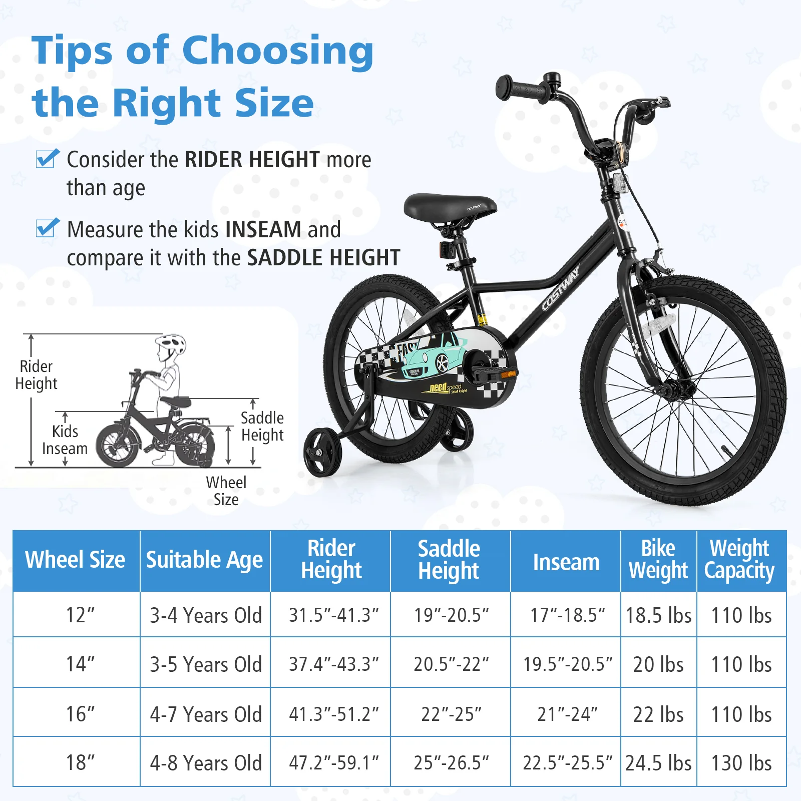 18 Inch Kids Bike, Adjustable 4-8 Years, Low-Step Frame, Black - Image 5
