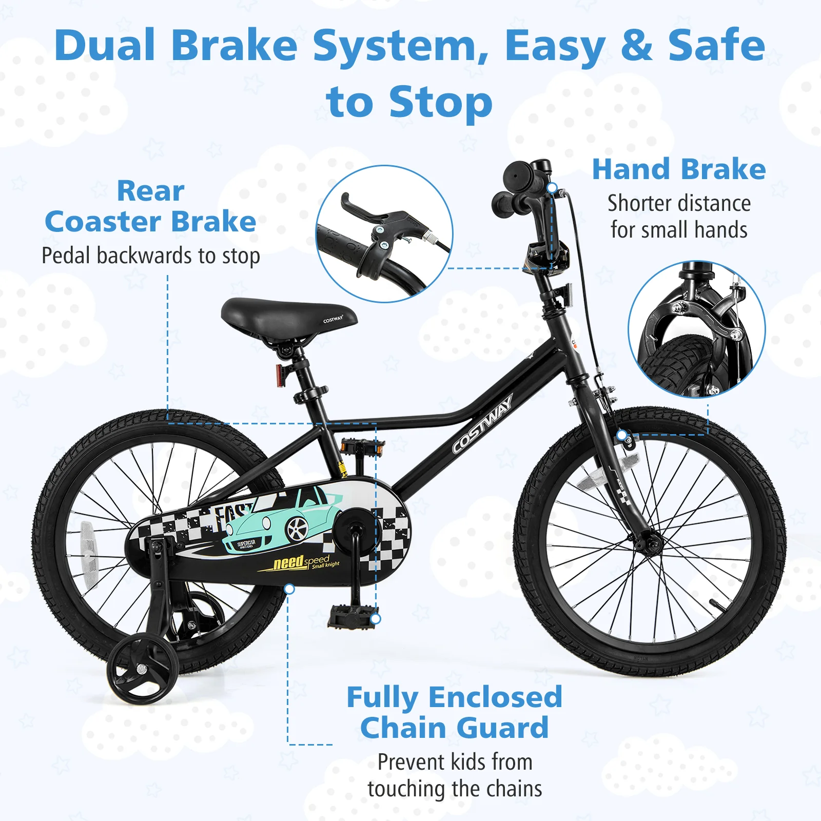 18 Inch Kids Bike, Adjustable 4-8 Years, Low-Step Frame, Black - Image 6