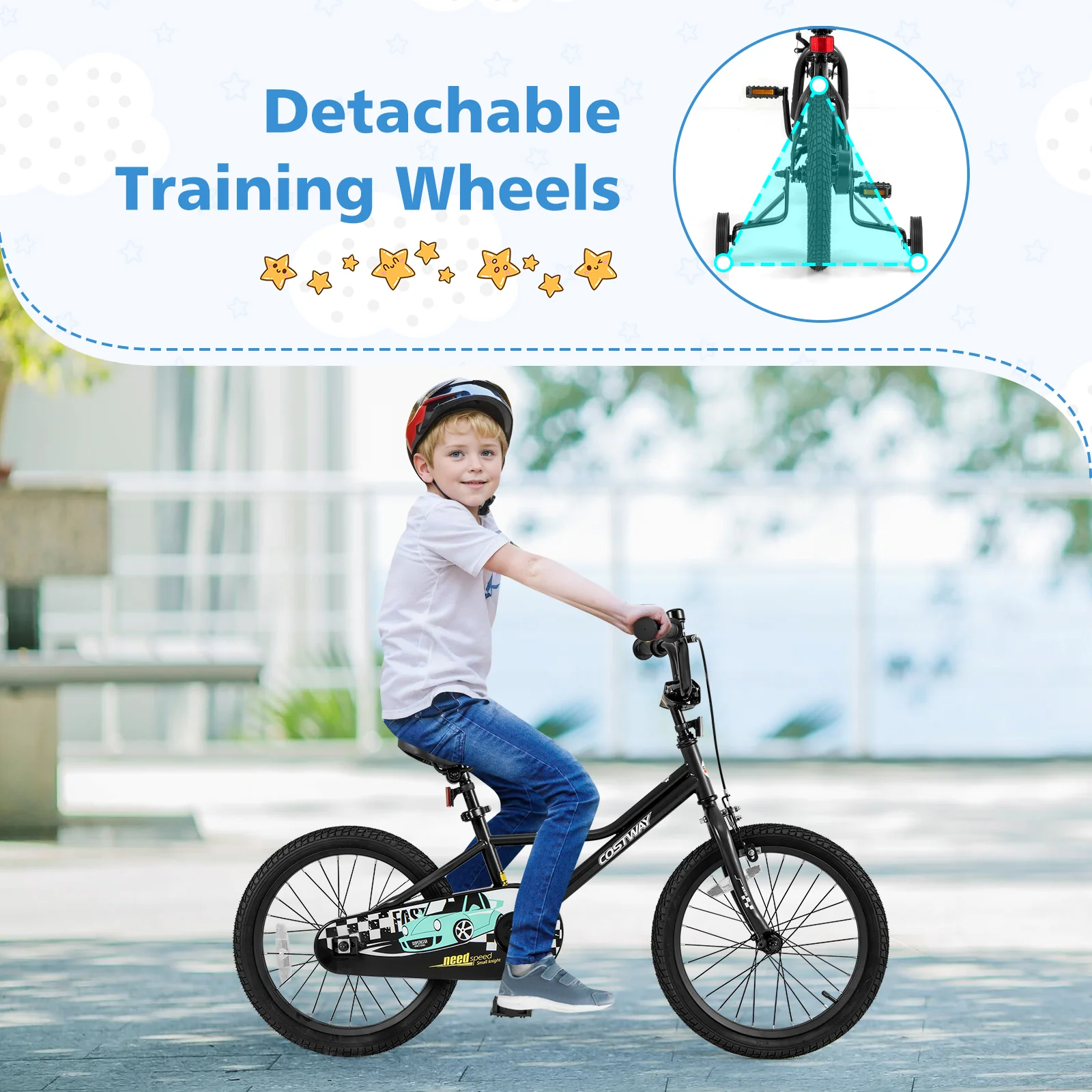18 Inch Kids Bike, Adjustable 4-8 Years, Low-Step Frame, Black - Image 7