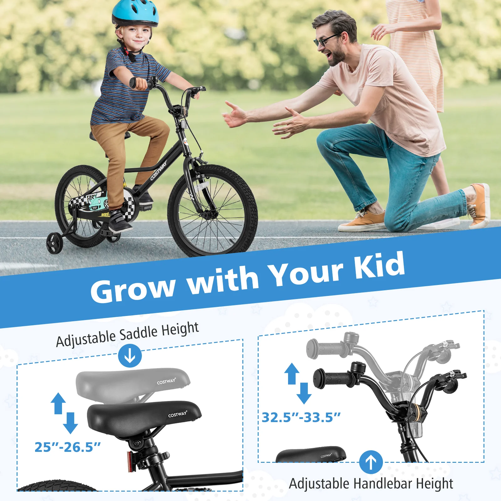 18 Inch Kids Bike, Adjustable 4-8 Years, Low-Step Frame, Black - Image 8