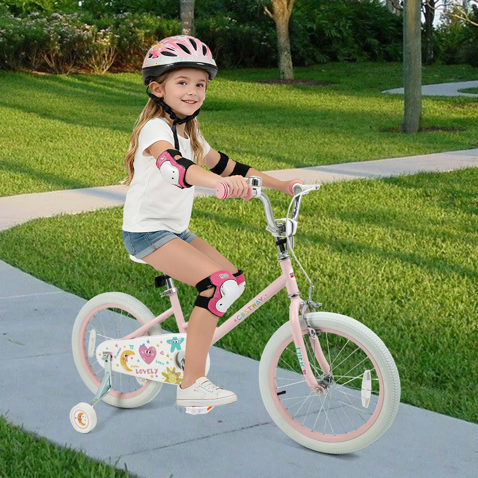 18 Inch Kids Bike Adjustable for 3-8 Years Old Children Pink - Stars & Moon, Pink - Image 2
