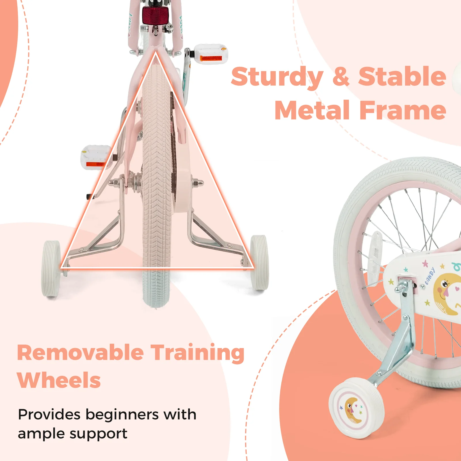 18 Inch Kids Bike Adjustable for 3-8 Years Old Children Pink - Stars & Moon, Pink - Image 9