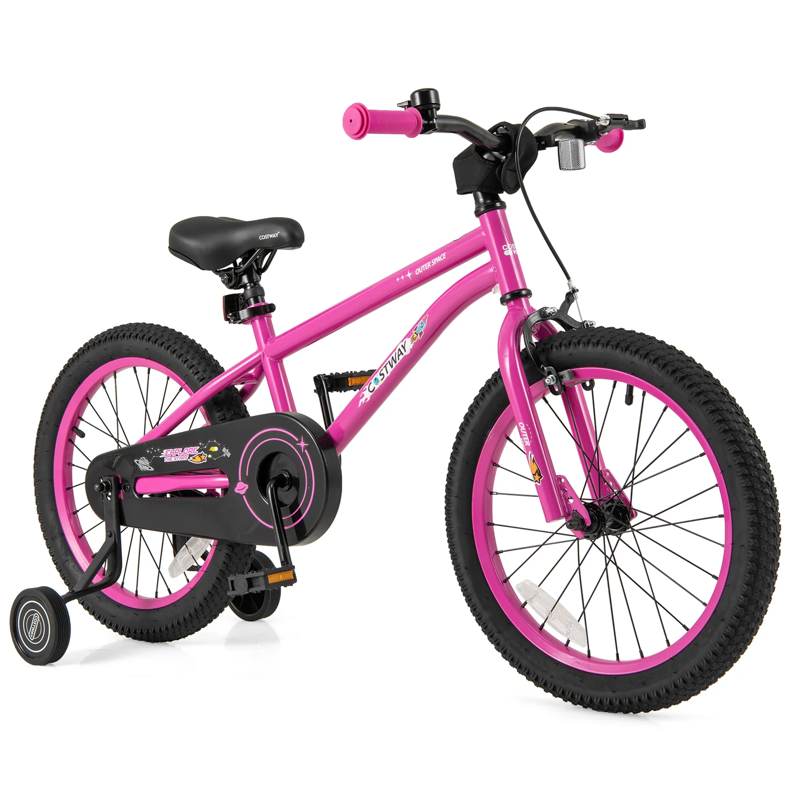18 Inch Kids Bike, Adjustable For 4-8 Years With Training Wheels, Pink