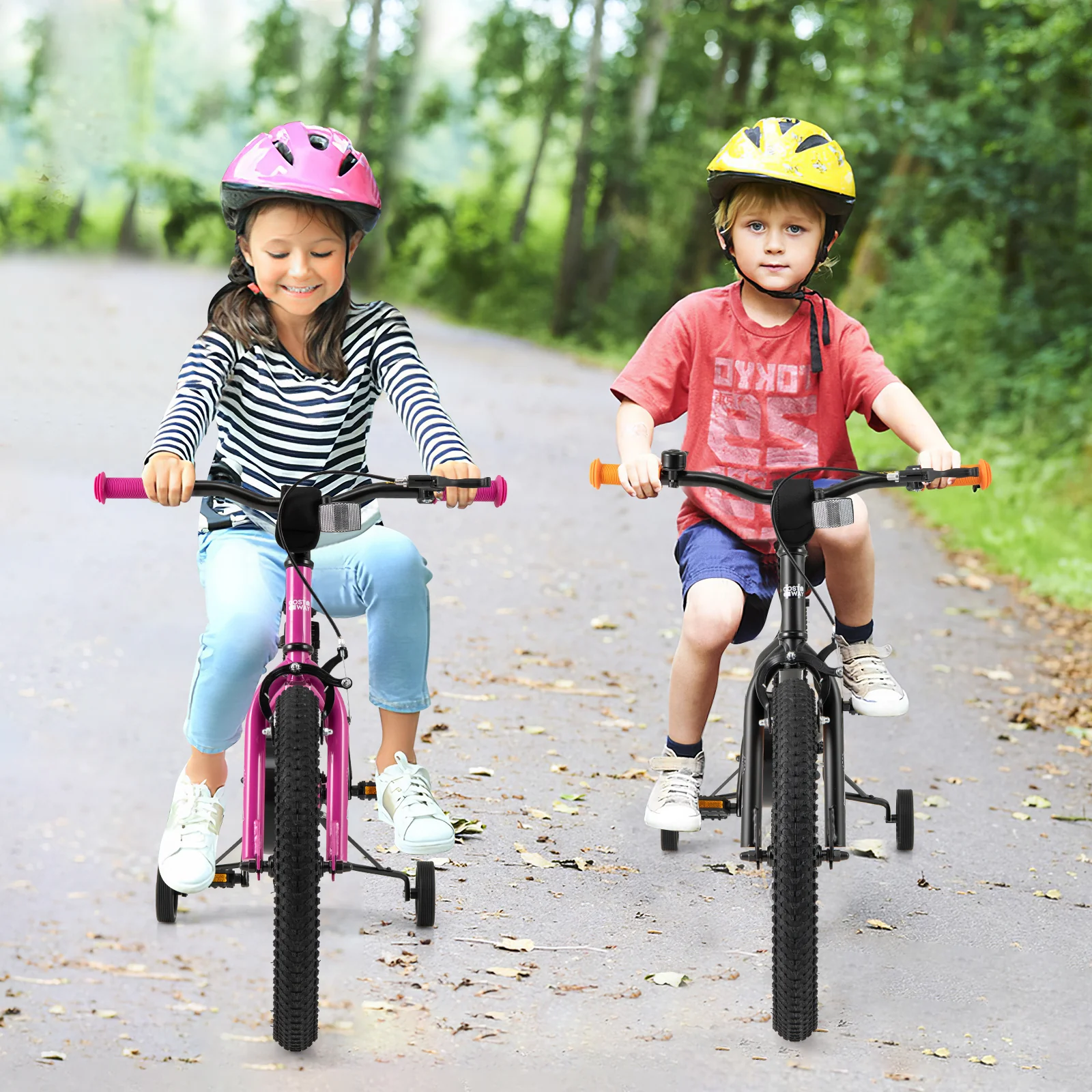 18 Inch Kids Bike, Adjustable For 4-8 Years With Training Wheels, Pink - Image 3