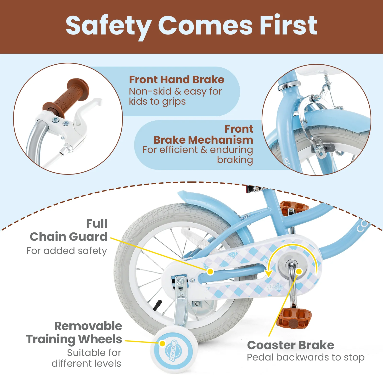 18 Inch Kids Bike, Adjustable Handlebar And Seat, Light Blue - Image 10