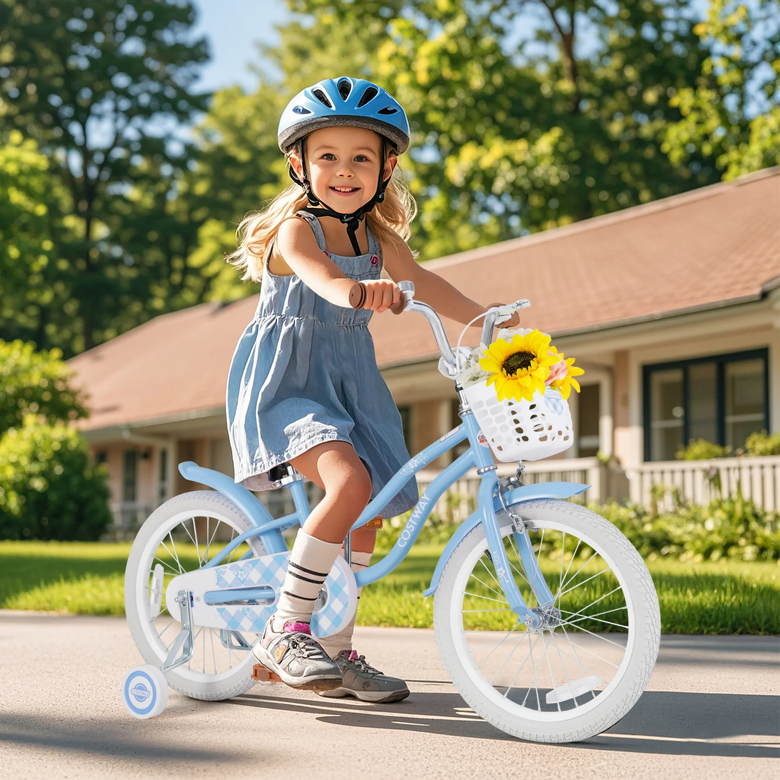 18 Inch Kids Bike, Adjustable Handlebar And Seat, Light Blue - Image 2