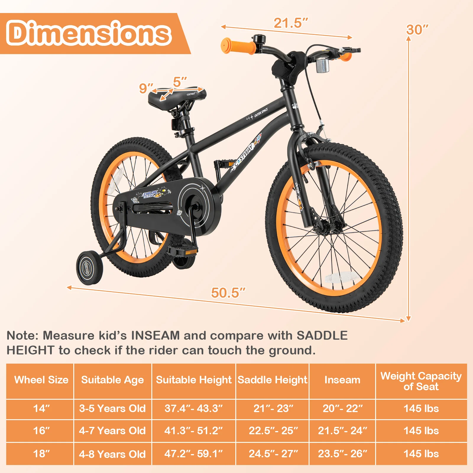 18-Inch Kids Bike, Adjustable Seat, For 4-8 Years Old, Black - Image 4
