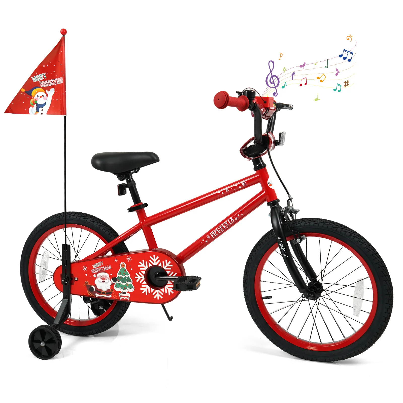 18 Inch Kids Bike Adjustable with Christmas Music & Flag for Aged 4-8 Years Old, Red - Image 3
