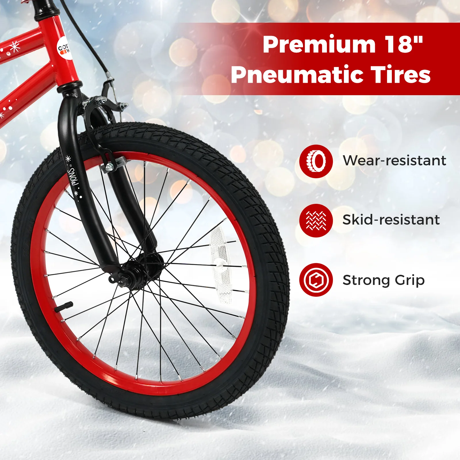 18 Inch Kids Bike Adjustable with Christmas Music & Flag for Aged 4-8 Years Old, Red - Image 7