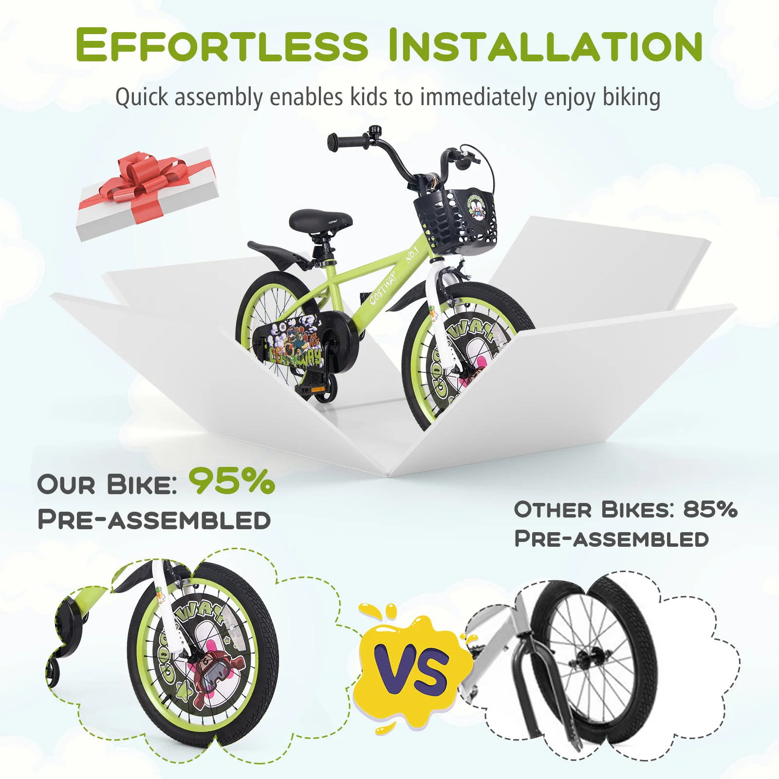 18 Inch Kids Bike, Adjustable With Training Wheels, For 4-8 Years, Green - Image 10