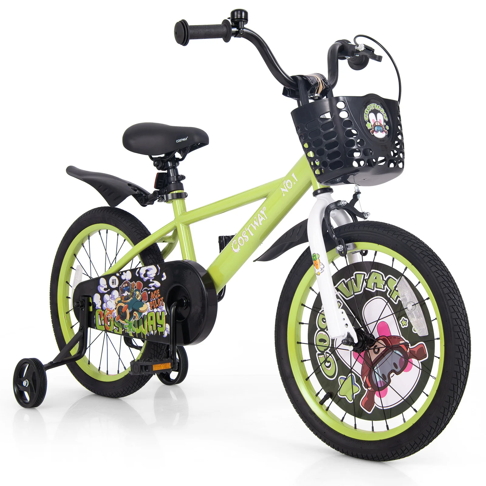18 Inch Kids Bike, Adjustable With Training Wheels, For 4-8 Years, Green - Image 4