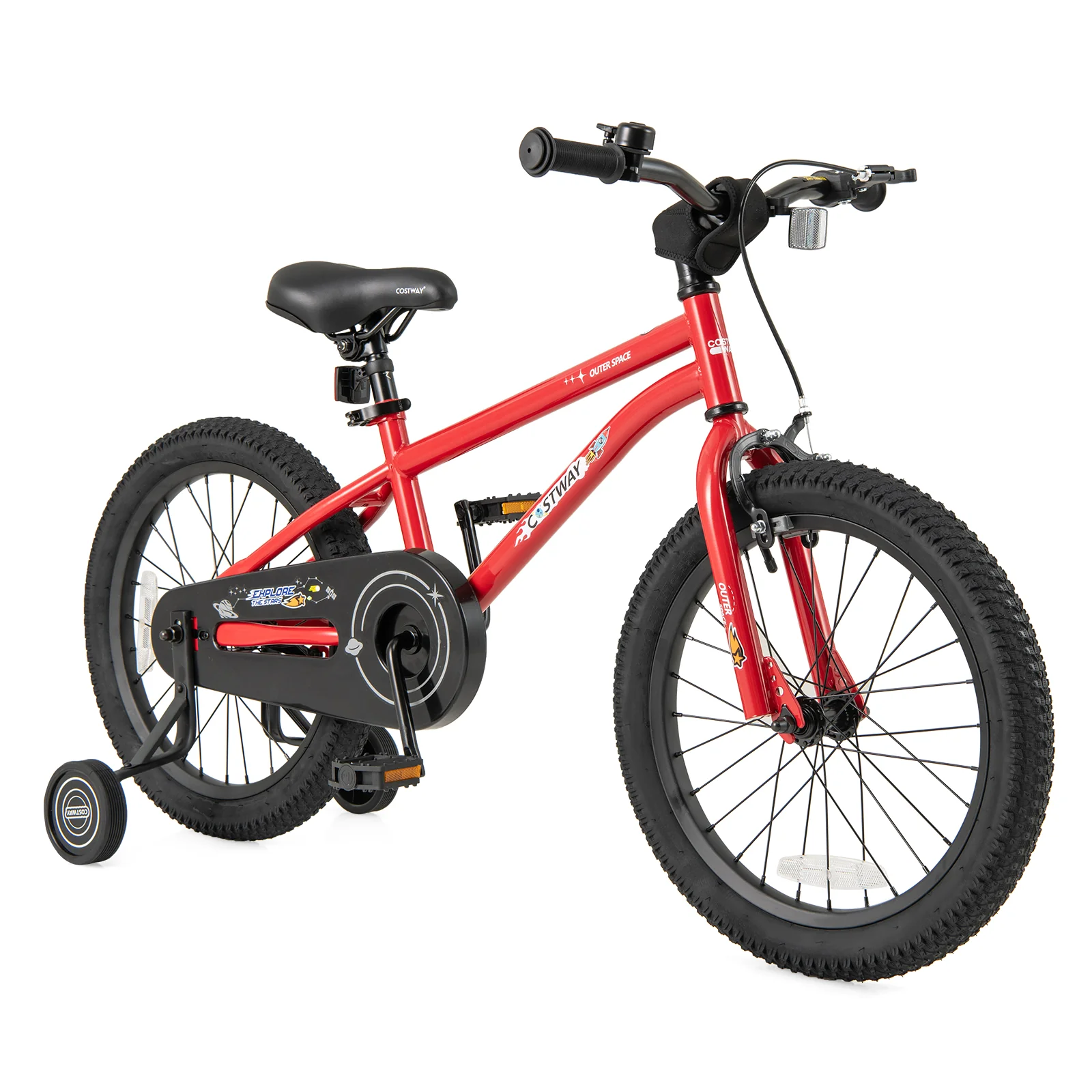 18-Inch Kids Bike, Ages 3-8, Handbrake, Coaster Brake, Bell, Red - Image 3