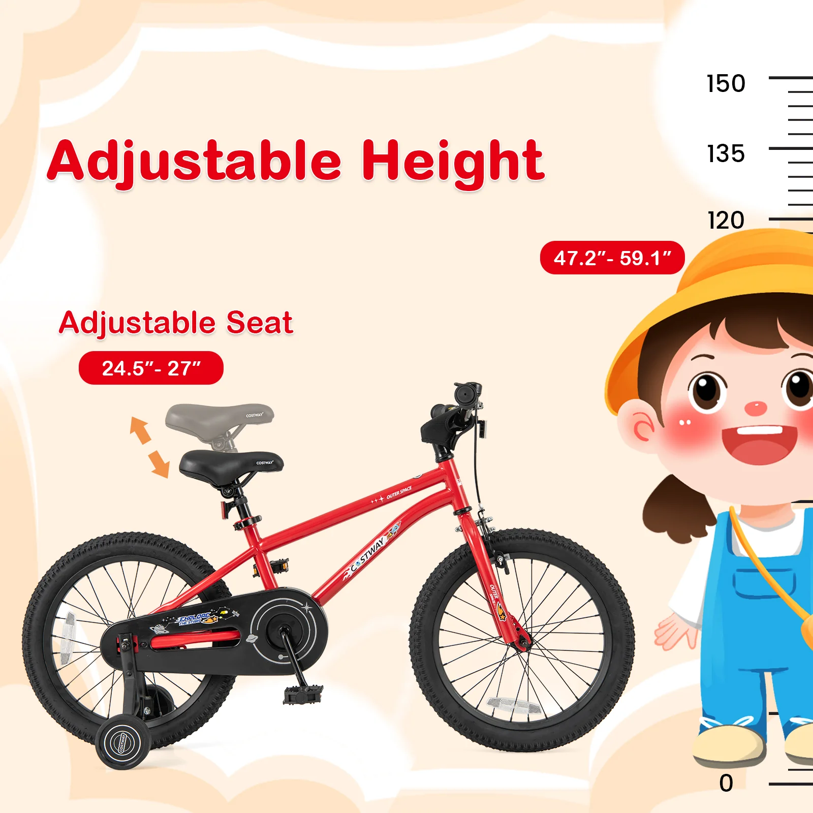 18-Inch Kids Bike, Ages 3-8, Handbrake, Coaster Brake, Bell, Red - Image 7