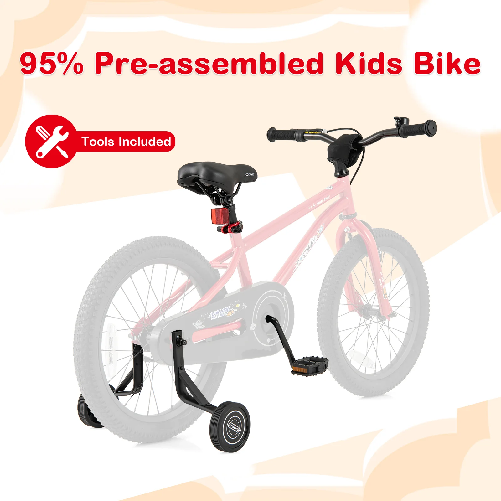 18-Inch Kids Bike, Ages 3-8, Handbrake, Coaster Brake, Bell, Red - Image 9