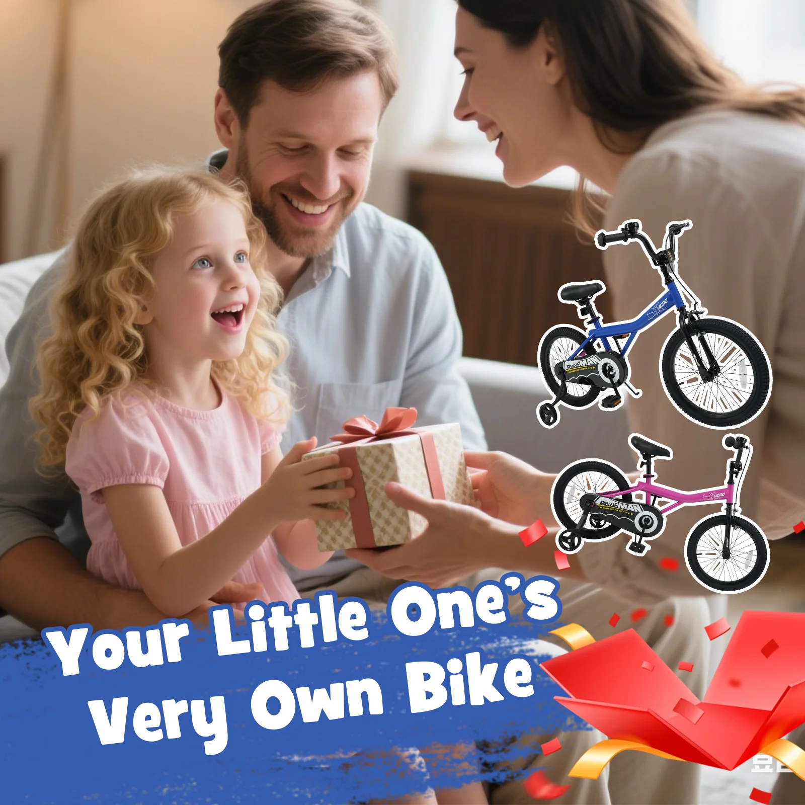 18-Inch Kids Bike, Removable Training Wheels, Navy - Image 10