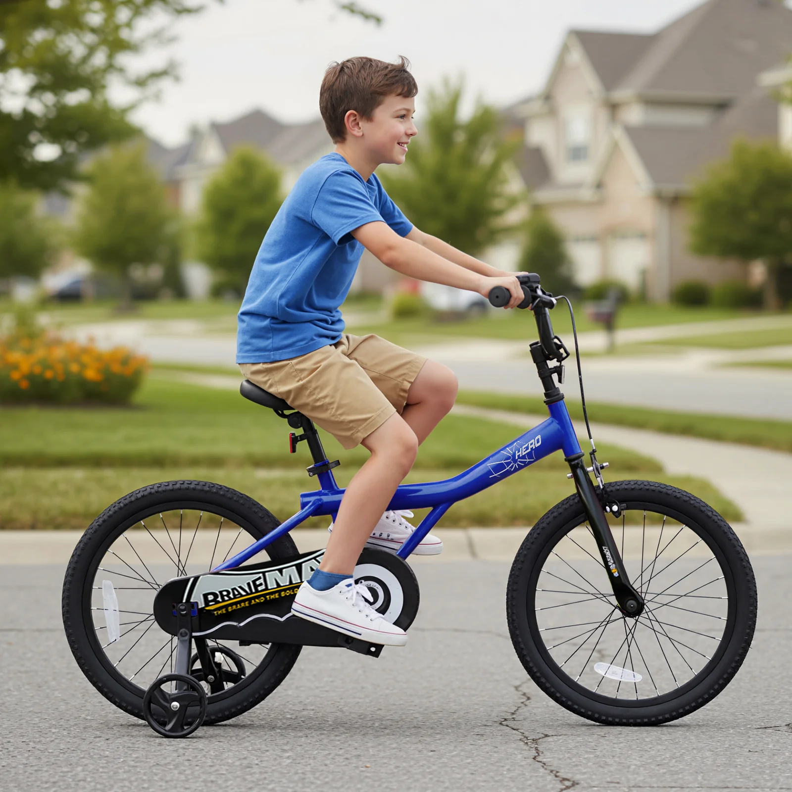 18-Inch Kids Bike, Removable Training Wheels, Navy - Image 3