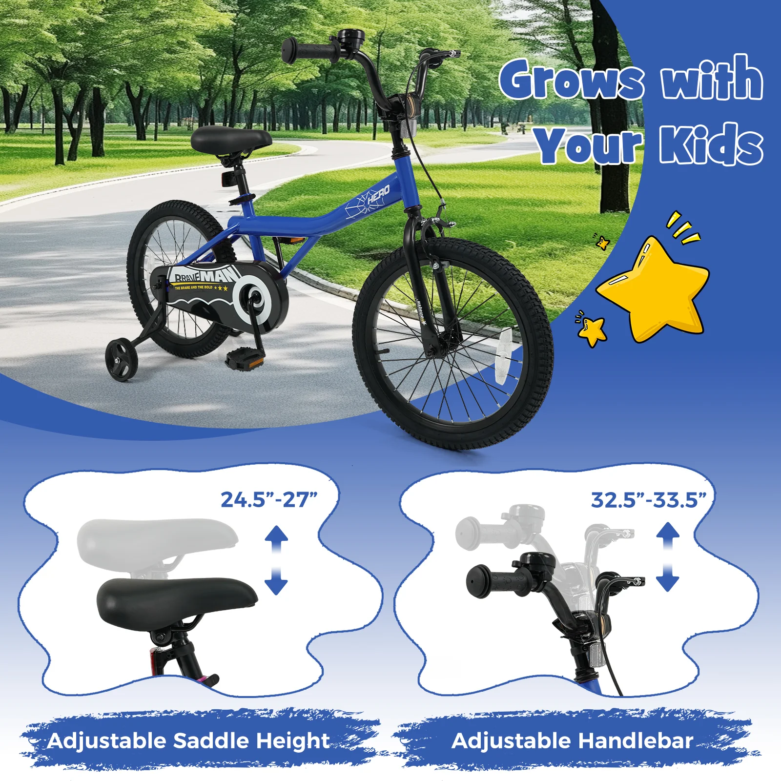 18-Inch Kids Bike, Removable Training Wheels, Navy - Image 6