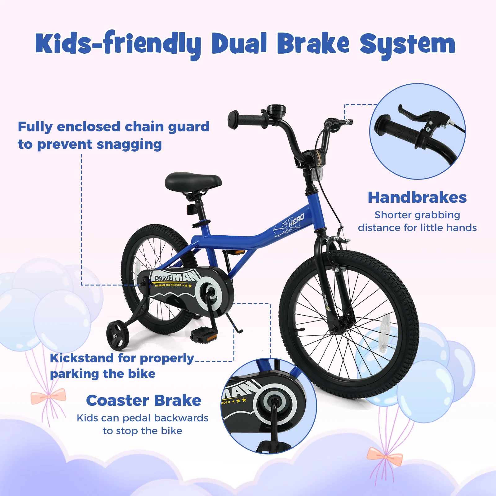 18-Inch Kids Bike, Removable Training Wheels, Navy - Image 7