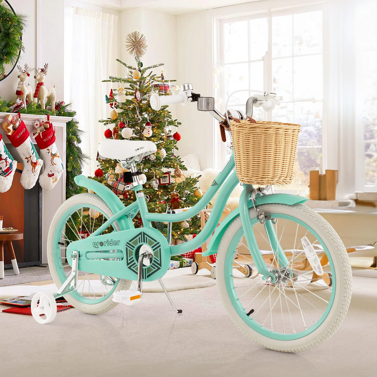 18-Inch Kids Bike, Training Wheels, Adjustable Seat, Green - Image 2