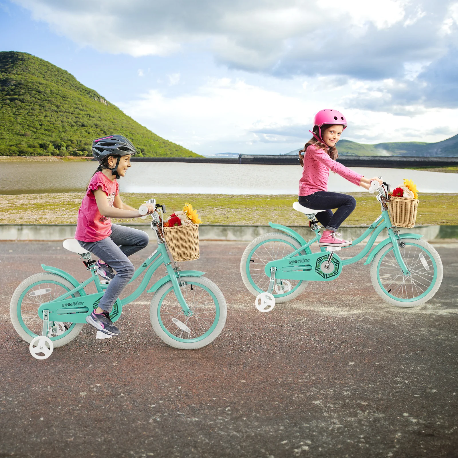 18-Inch Kids Bike, Training Wheels, Adjustable Seat, Green - Image 3