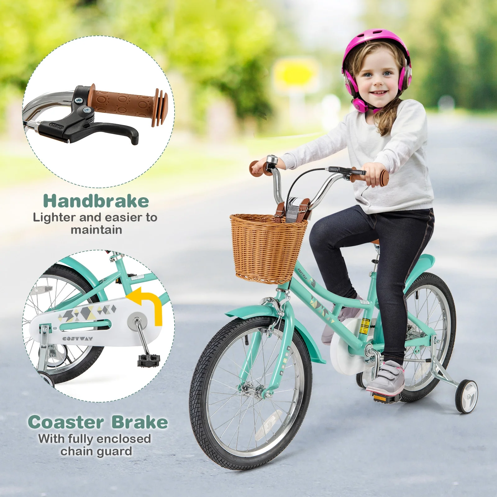 18 Inch Kids Bike With Training Wheels, Ages 4-8 Years, Green - Image 10