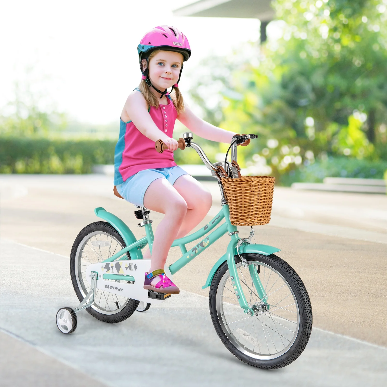 18 Inch Kids Bike With Training Wheels, Ages 4-8 Years, Green - Image 2