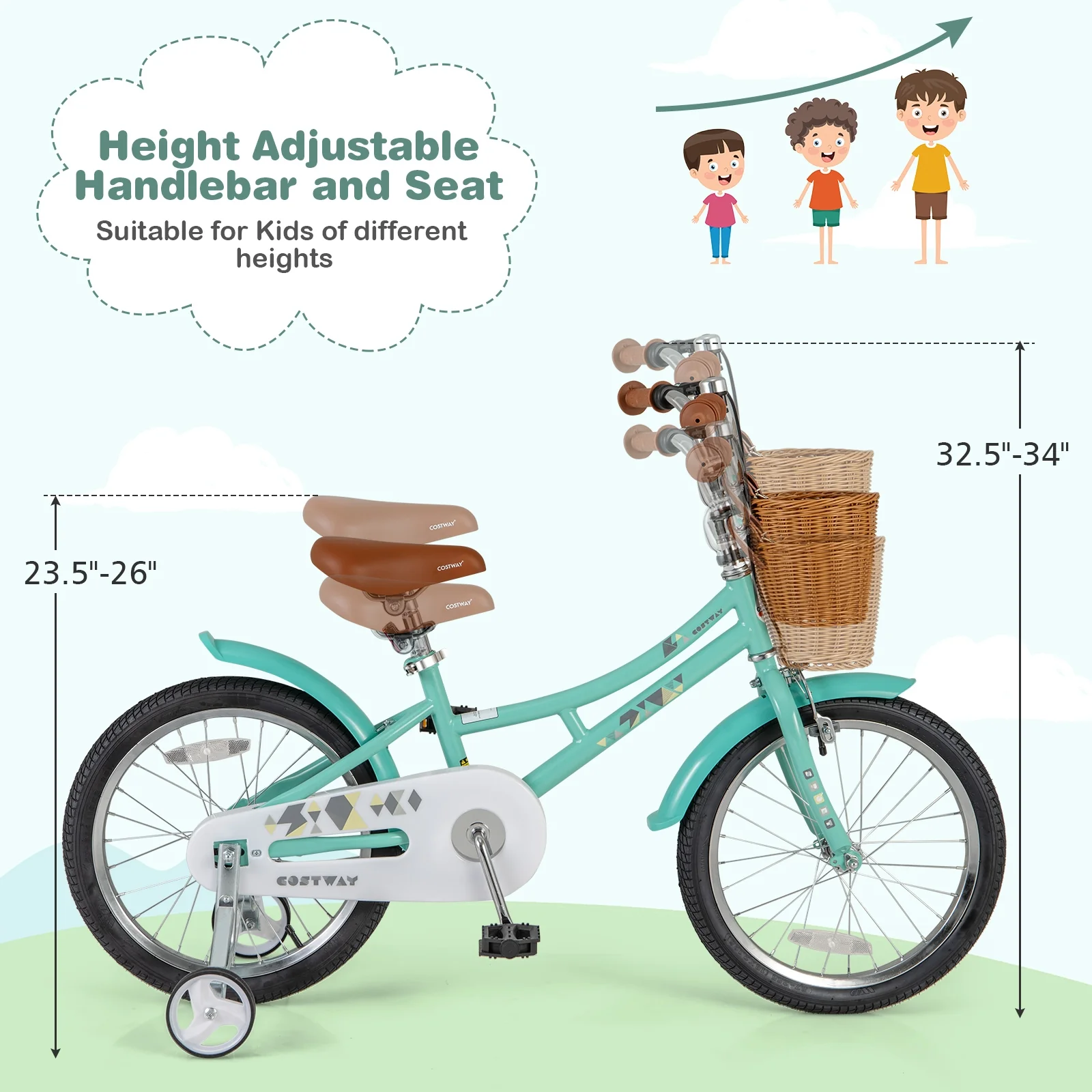 18 Inch Kids Bike With Training Wheels, Ages 4-8 Years, Green - Image 6