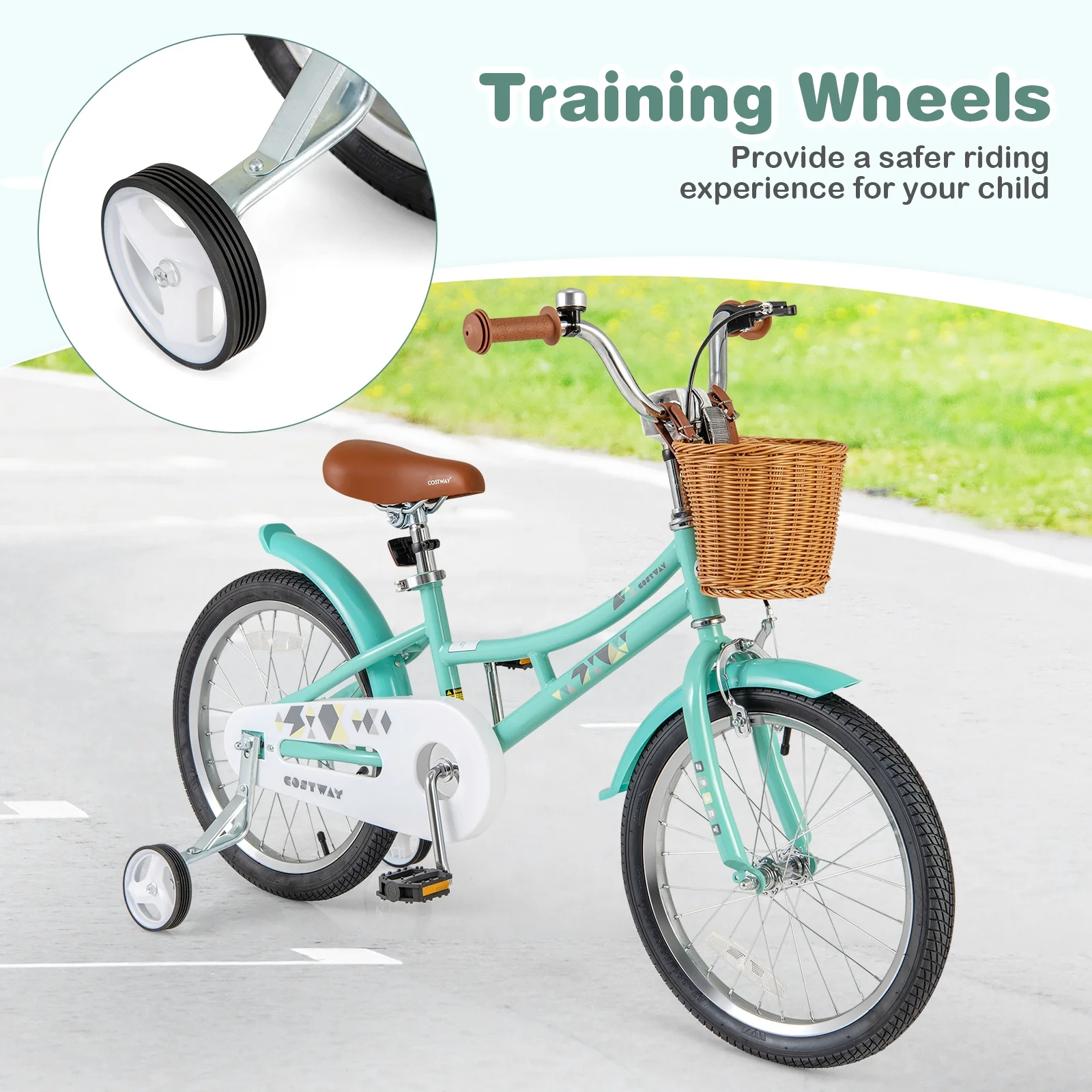 18 Inch Kids Bike With Training Wheels, Ages 4-8 Years, Green - Image 7