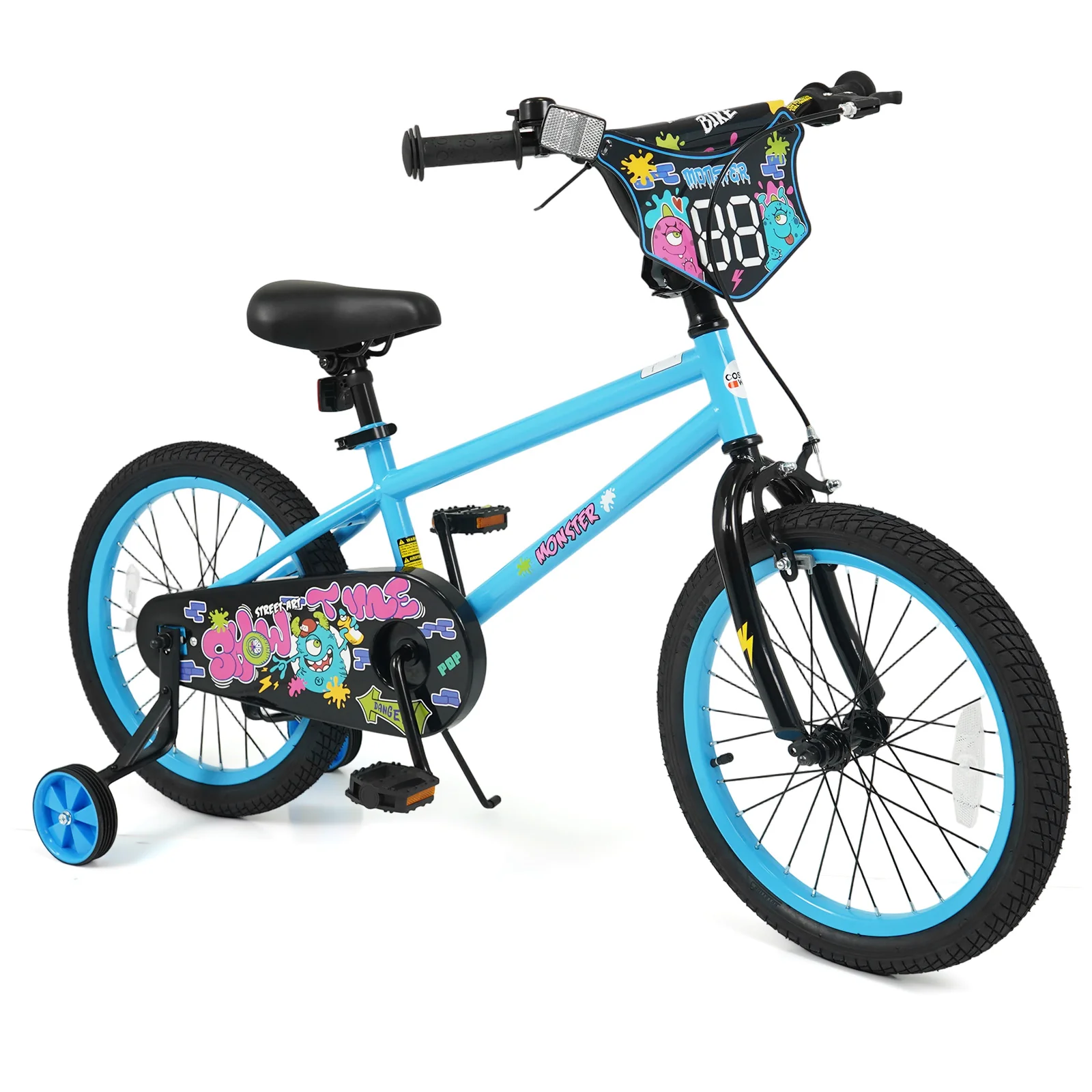 18 Inch Kids Bike with Training Wheels for Ages 4-8 Years Old Blue- Street Art Time, Blue