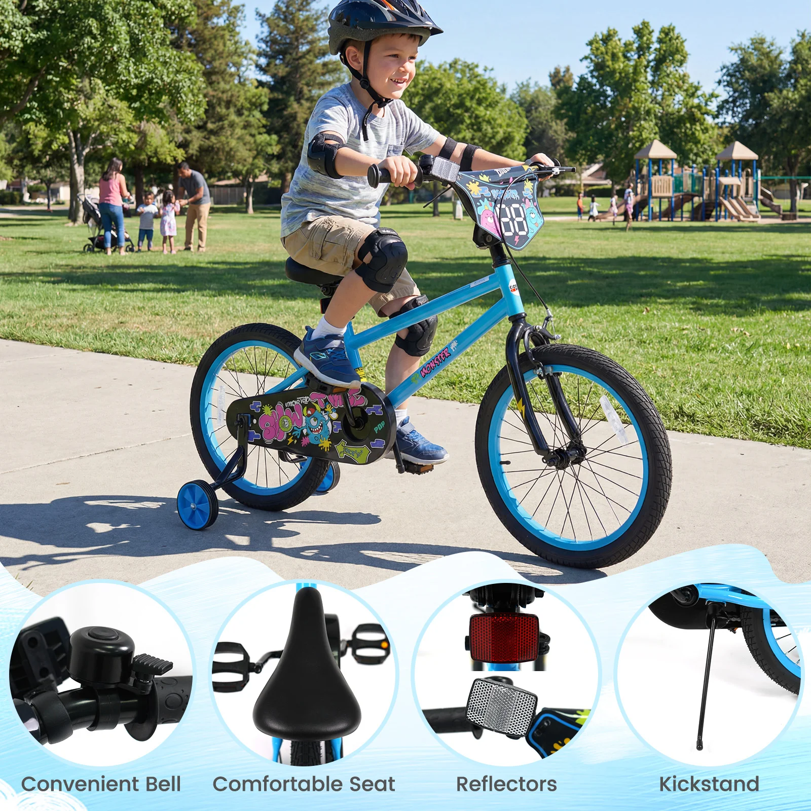 18 Inch Kids Bike with Training Wheels for Ages 4-8 Years Old Blue- Street Art Time, Blue - Image 10