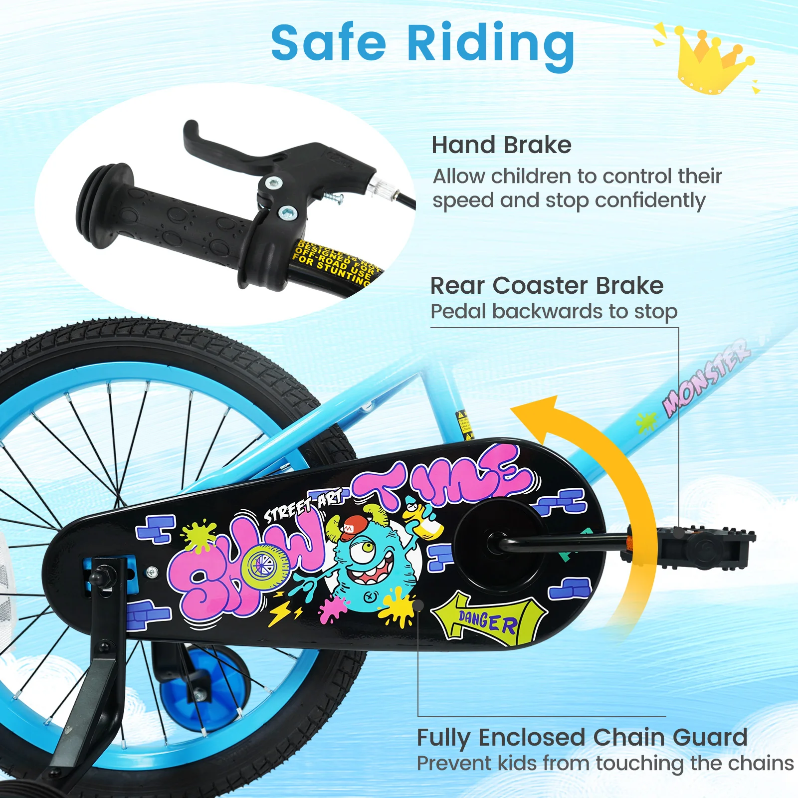 18 Inch Kids Bike with Training Wheels for Ages 4-8 Years Old Blue- Street Art Time, Blue - Image 9