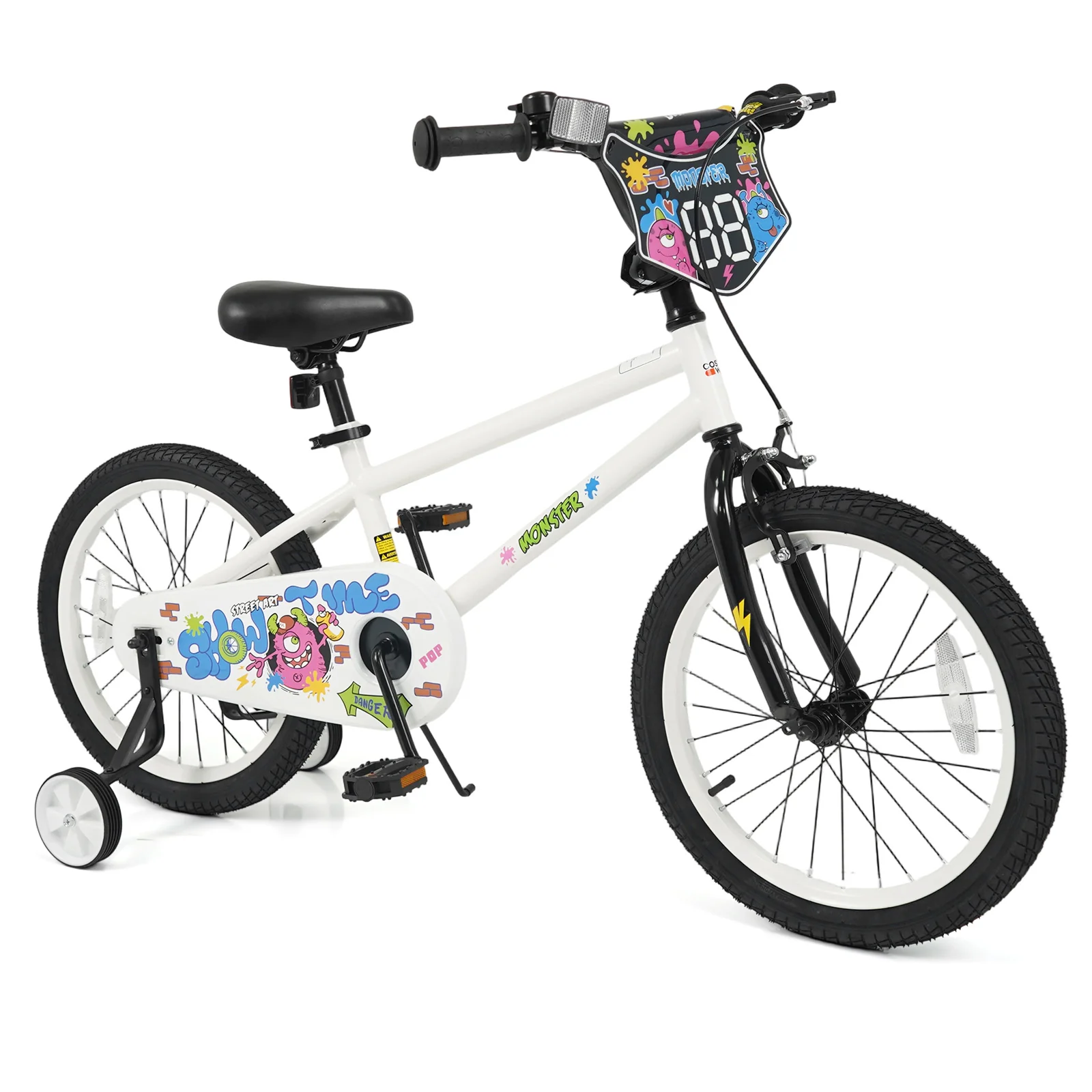 18 Inch Kids Bike with Training Wheels for Ages 4-8 Years Old White- Street Art Time, White